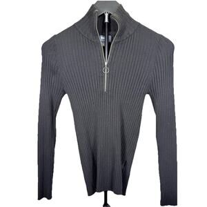 Anthropologie Maeve Ribbed Sweater Women's Sz S Fitted 1/2 Zip Stretch
